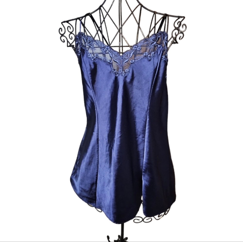 Victoria Secret Satin 1pc Intimate Sleepwear, Medium, Deep Blue.